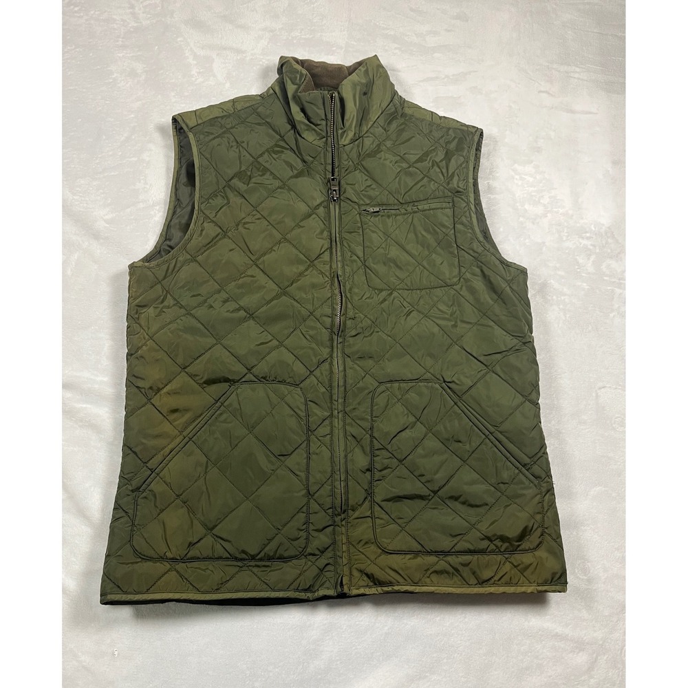 Banana Republic Mens Quilted Vest Olive Green Corduroy Trim Full Zip Small